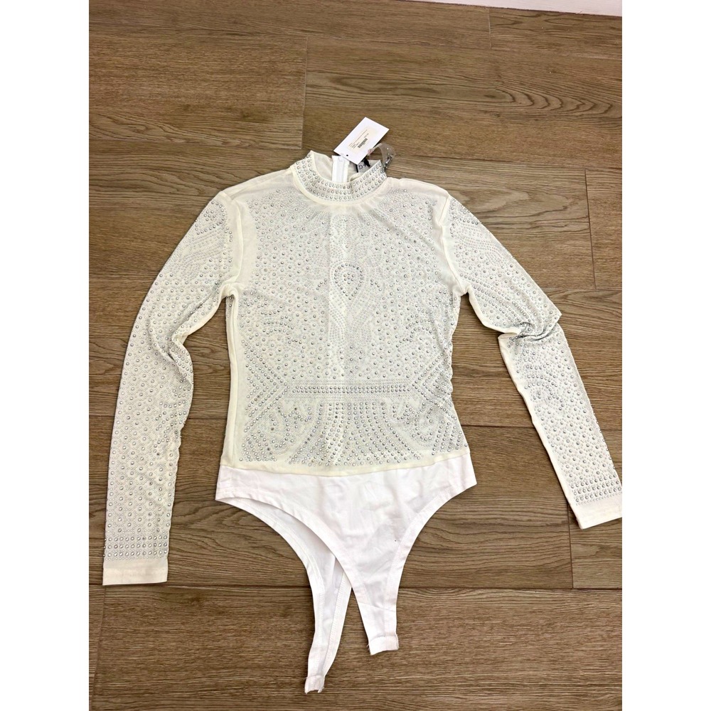 Delta Traditions Boutique White Rhinestone Full Zip Bodysuit One Piece L